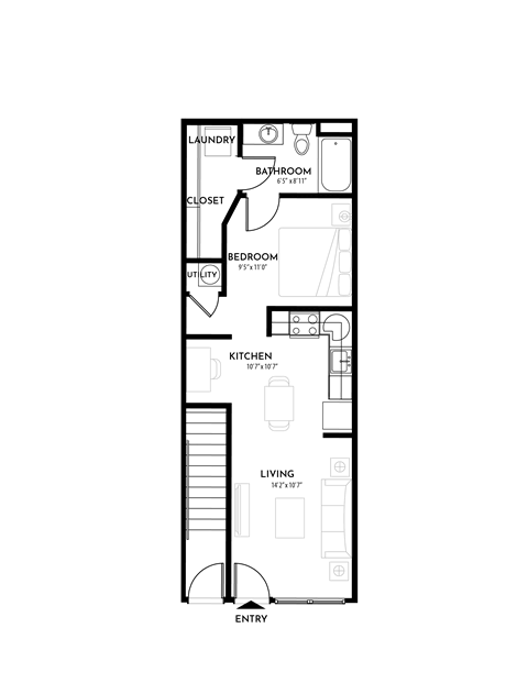 Studio (525 SF) Floor Plan at The Villas at Germantown, Memphis, TN, 38125